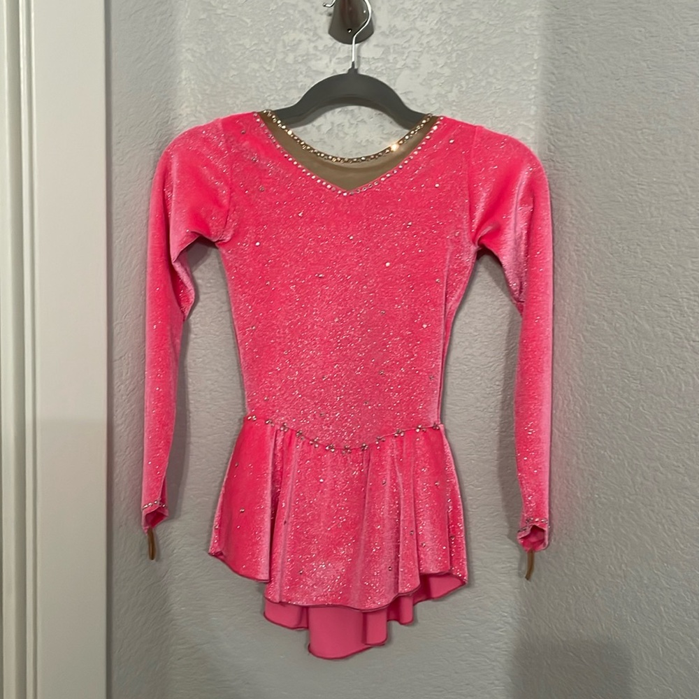 Pink velvet Sharene figure skating dress child large women’s XS